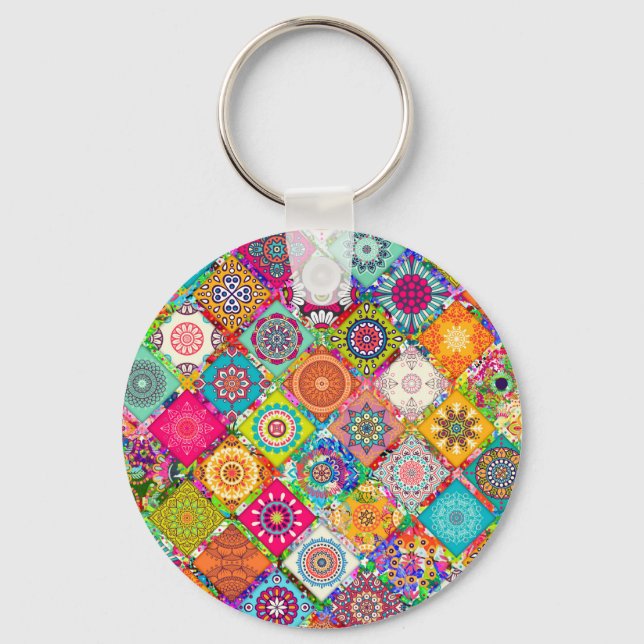 Cute colourful seamless decorative pattern keychain (Front)