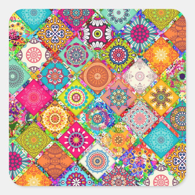 Cute colourful seamless decorative pattern square sticker (Front)