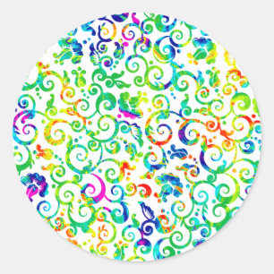 Cute colourful seamless flowers pattern classic round sticker