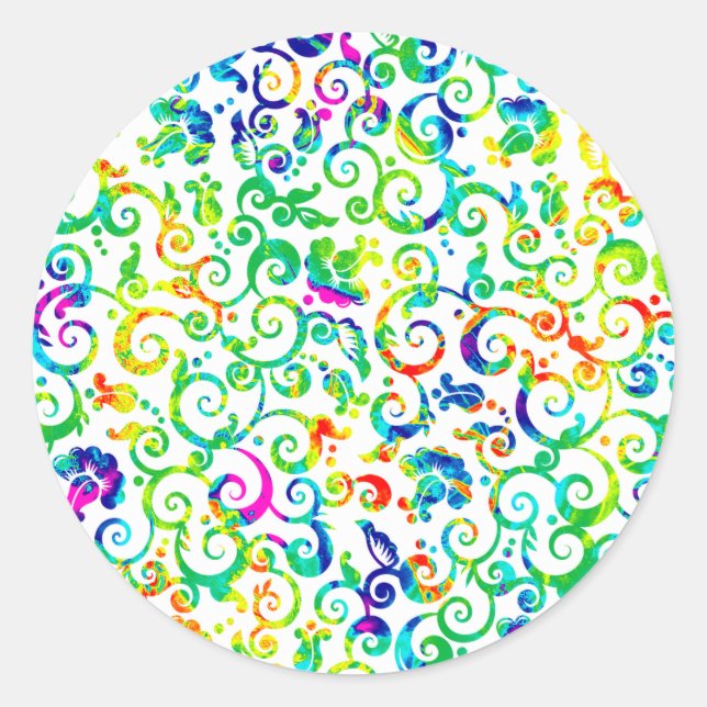 Cute colourful seamless flowers pattern classic round sticker (Front)