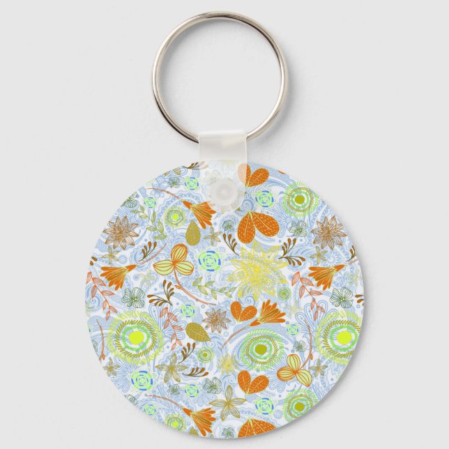 Cute colourful seamless flowers patterns throw pil keychain (Front)