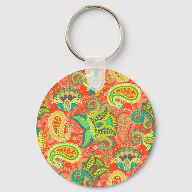 Cute colourful seamless paisley pattern keychain (Front)