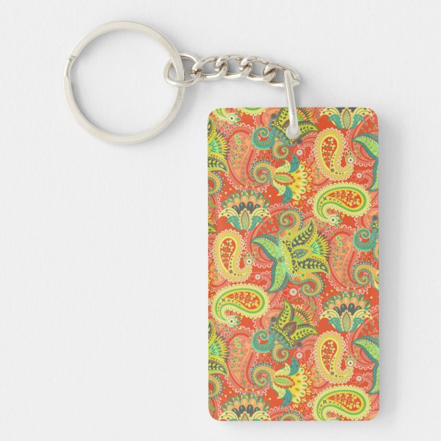 Cute colourful seamless paisley pattern keychain (Front)