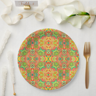 Cute colourful seamless paisley pattern paper plate