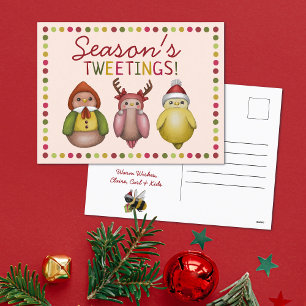 Cute Colourful Seasons Tweetings Bird Pun Christma Holiday Postcard