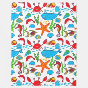 Cute Colourful See-life Illustration Pattern 2 Fleece Blanket