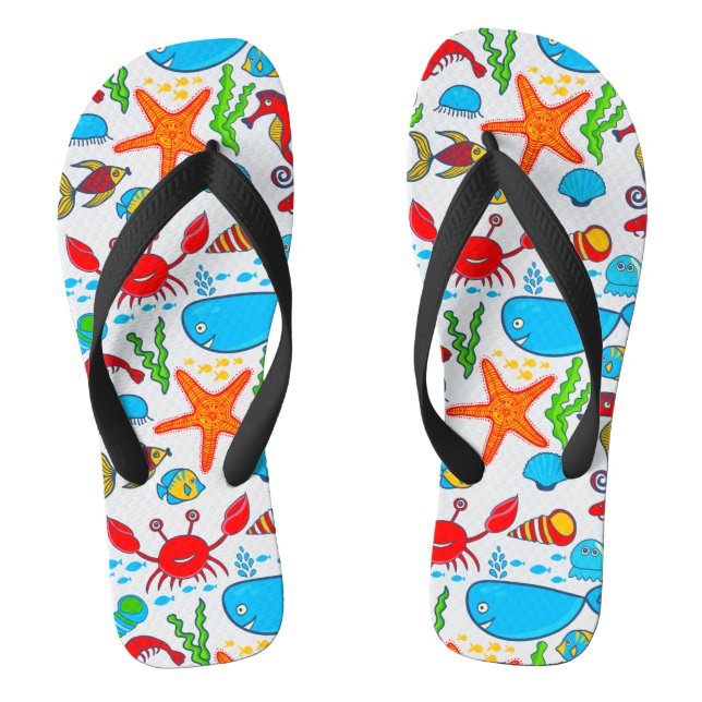 Cute Colourful See-life Illustration Pattern 2 Flip Flops (Footbed)