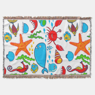 Cute Colourful See-life Illustration Pattern 2 Throw Blanket