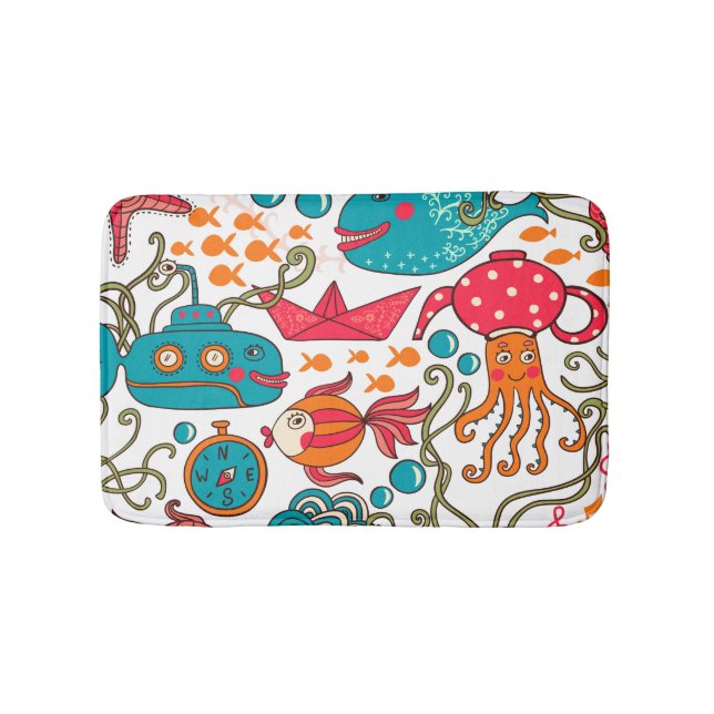 Cute Colourful See-Life Illustration Pattern 2a Bath Mat (Front)
