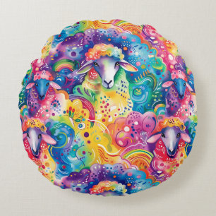Cute colourful sheep pattern  round pillow
