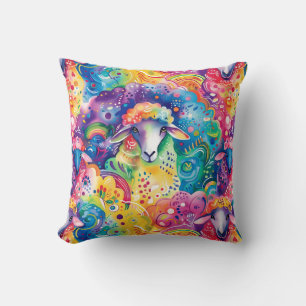 Cute colourful sheeps pattern throw pillow
