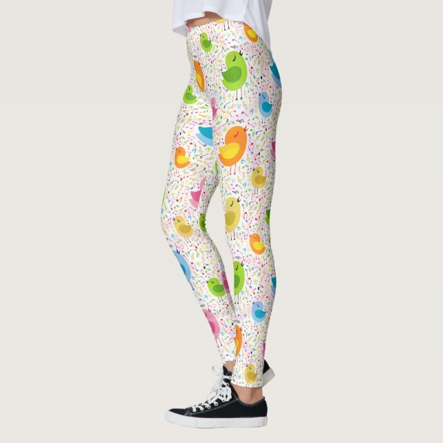 Cute Colourful Singing Birds Leggings (Left)