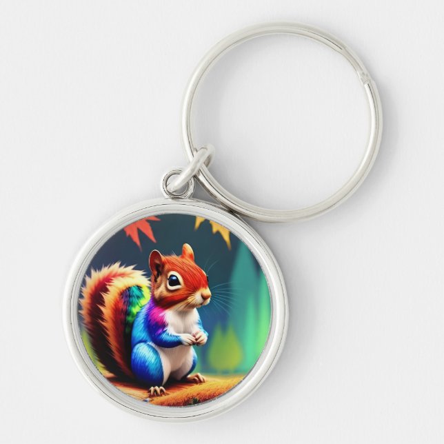 Cute Colourful Sitting Squirrel Keychain (Front)
