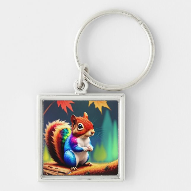 Cute Colourful Sitting Squirrel Keychain (Front)