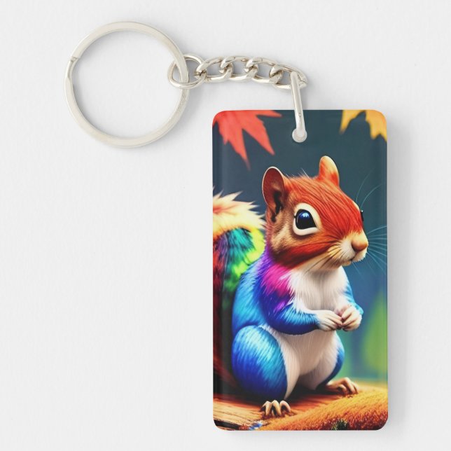 Cute Colourful Sitting Squirrel Keychain (Front)