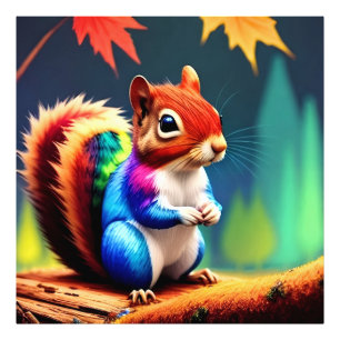 Cute Colourful Sitting Squirrel Photo Print