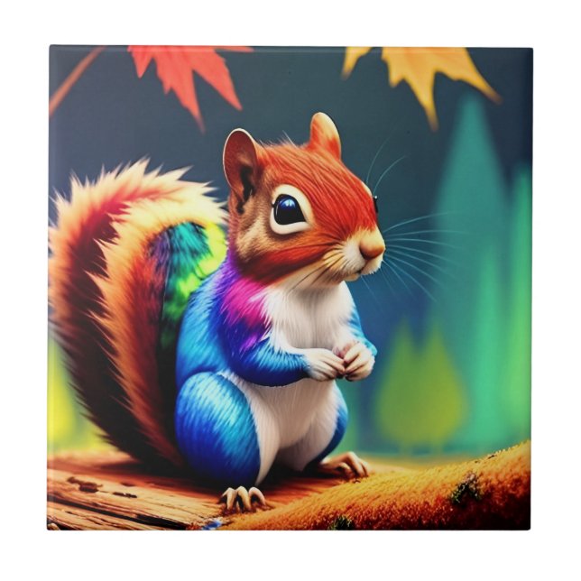 Cute Colourful Sitting Squirrel Tile (Front)