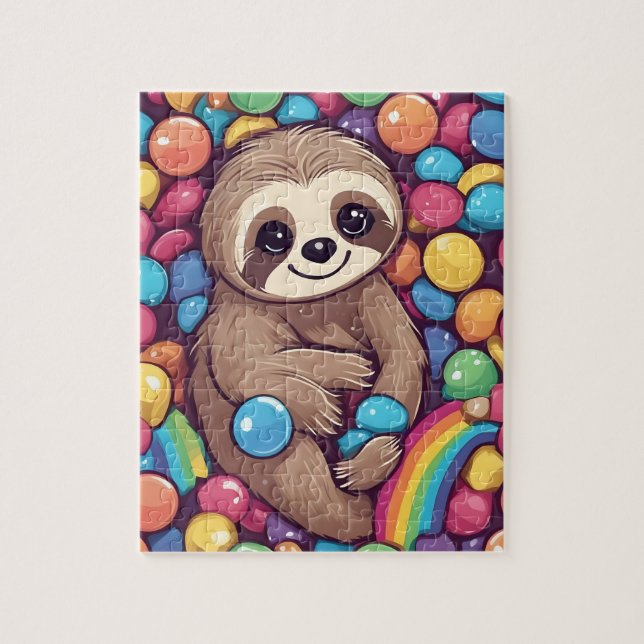 Cute colourful Sloth with candies and sweets Jigsaw Puzzle (Vertical)