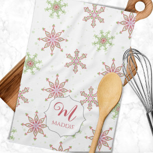 Cute Colourful Snowflake Monogram Christmas Holida Kitchen Towel