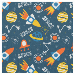 Cute Colourful Space Adventures Pattern Fabric