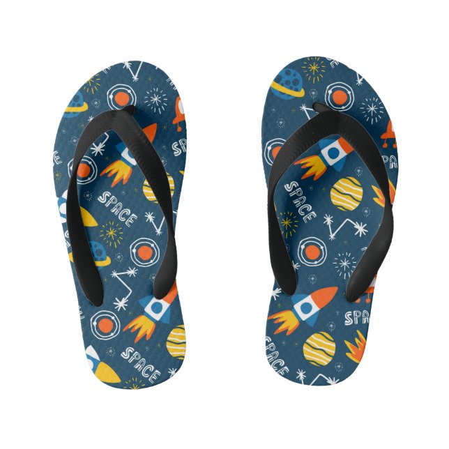 Cute Colourful Space Adventures Pattern Kid's Flip Flops (Footbed)