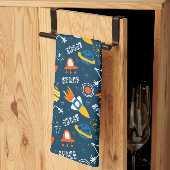 Cute Colourful Space Adventures Pattern Kitchen Towel (Thirds Fold)