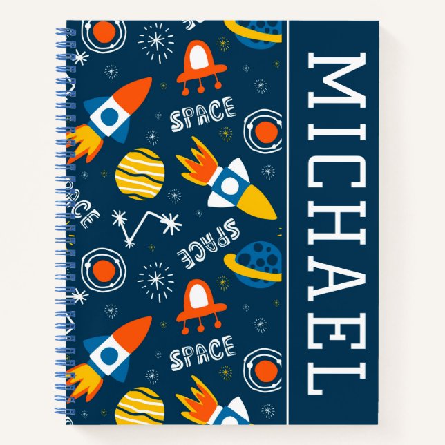 Cute Colourful Space Adventures Pattern Notebook (Front)