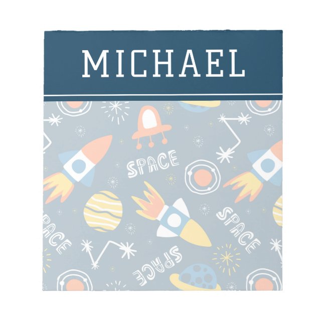 Cute Colourful Space Adventures Pattern Notepad (Front)