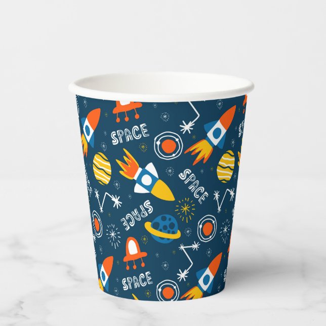 Cute Colourful Space Adventures Pattern Paper Cups (Front)