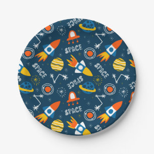 Cute Colourful Space Adventures Pattern Paper Plate
