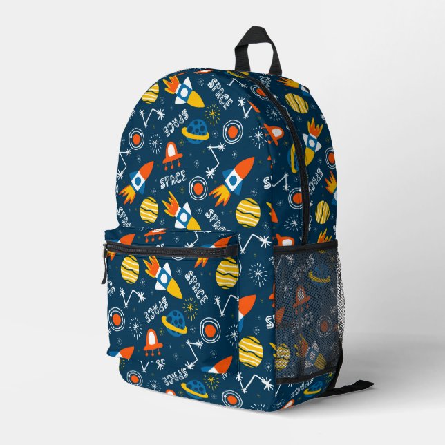 Cute Colourful Space Adventures Pattern Printed Backpack (Back Corner Right)