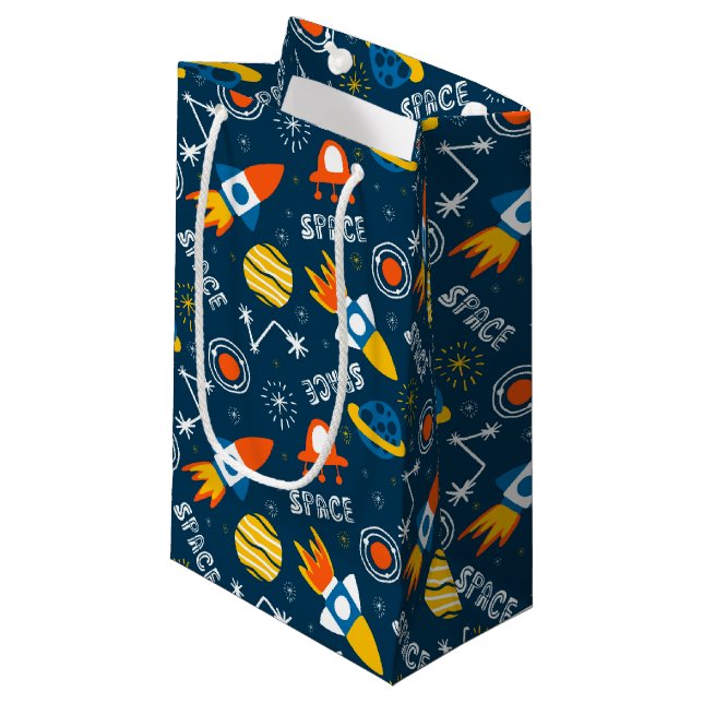 Cute Colourful Space Adventures Pattern Small Gift Bag (Front Angled)