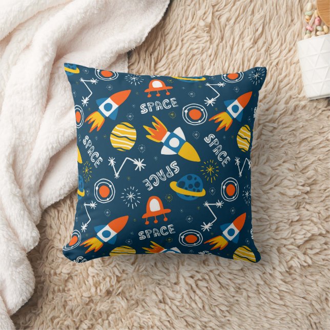 Cute Colourful Space Adventures Pattern Throw Pillow (Blanket)