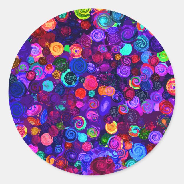 Cute colourful spiral cosmos patterns classic round sticker (Front)