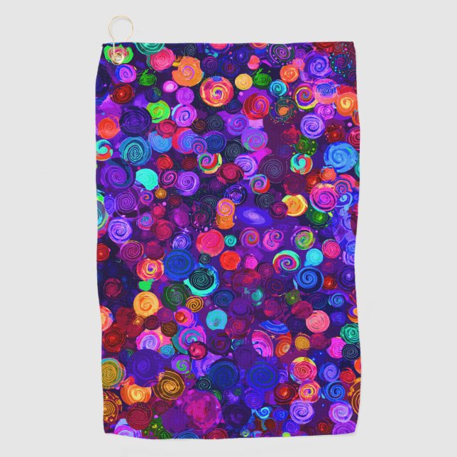 Cute colourful spiral cosmos patterns golf towel (Front)