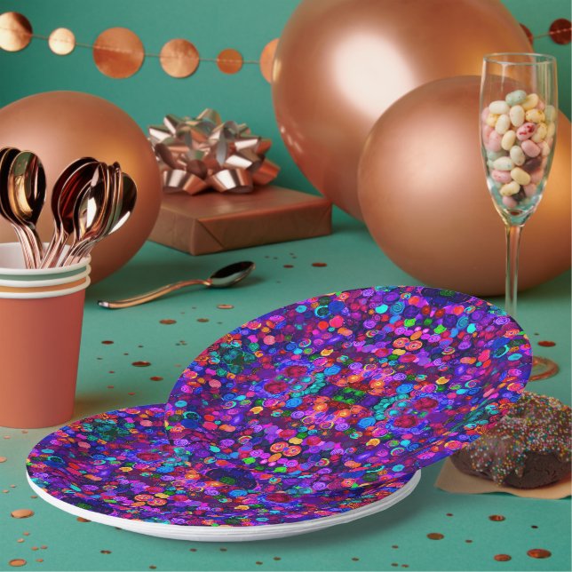 Cute colourful spiral cosmos patterns paper plate (Multi)