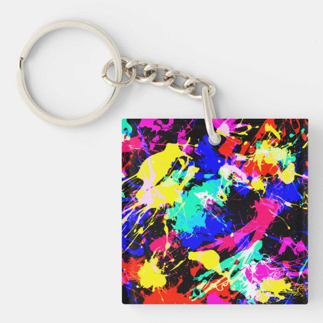 Cute colourful splatter paint car flag keychain (Front)