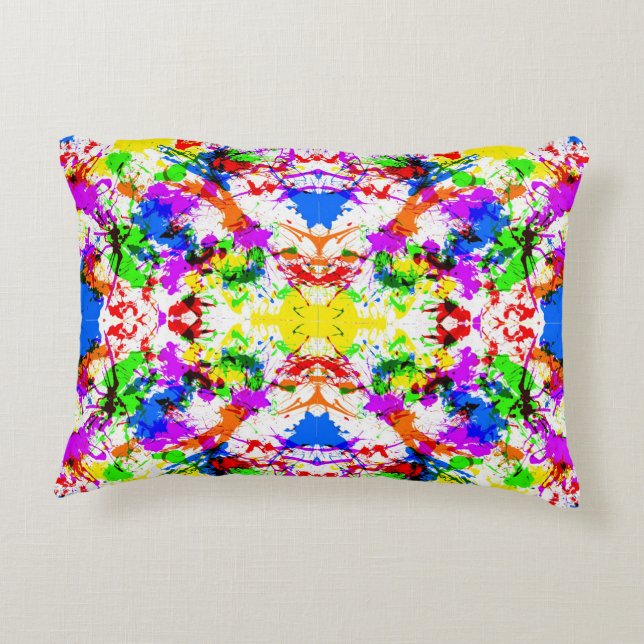 Cute colourful splatter paint design accent pillow (Back)