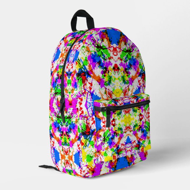 Cute colourful splatter paint design bridal shower printed backpack (Back Corner Left)