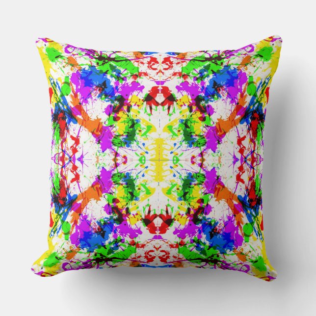 Cute colourful splatter paint design throw pillow (Front)