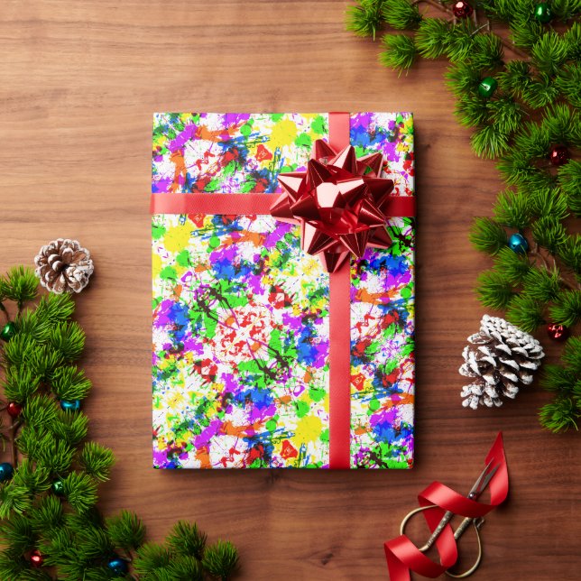 Cute colourful splatter paint design wrapping paper (Holiday Gift)