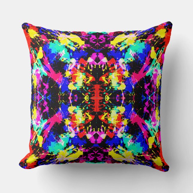 Cute colourful splatter paint throw pillow (Front)