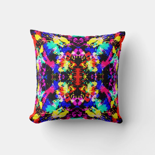 Cute colourful splatter paint throw pillow (Front)