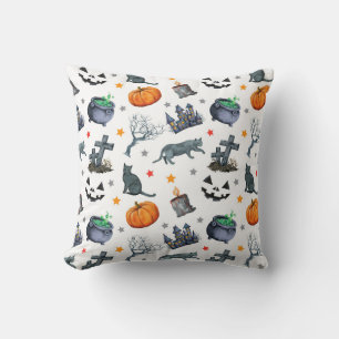 Cute colourful spooky Halloween theme Throw Pillow
