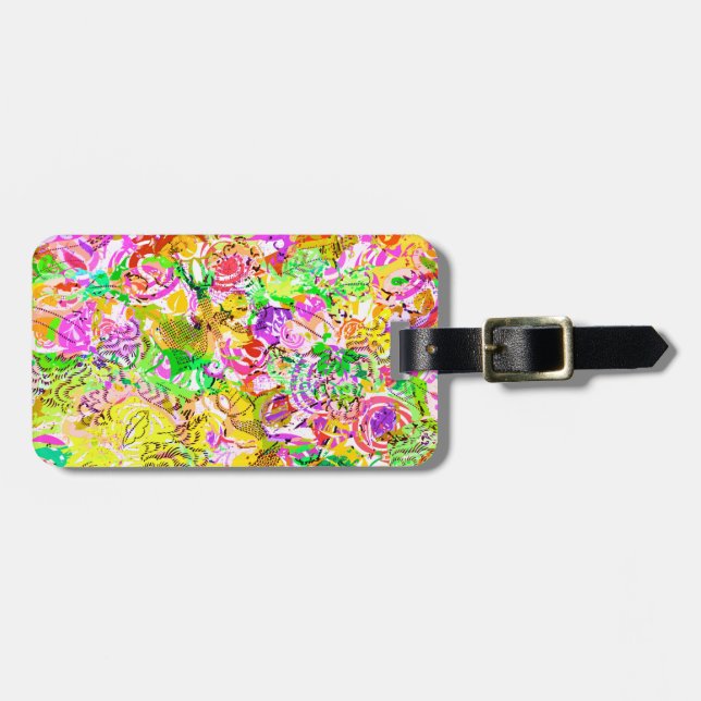 Cute colourful spring abstract floral luggage tag (Front Horizontal)