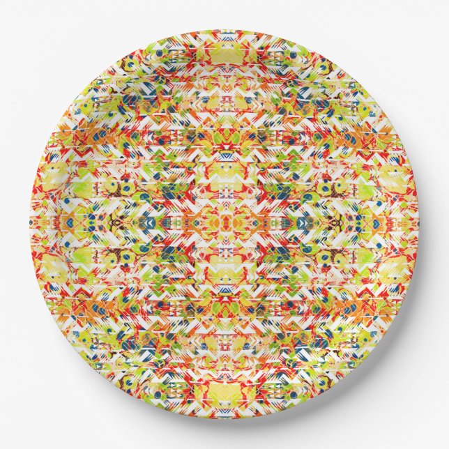 Cute colourful spring abstract pattern paper plate (Front)