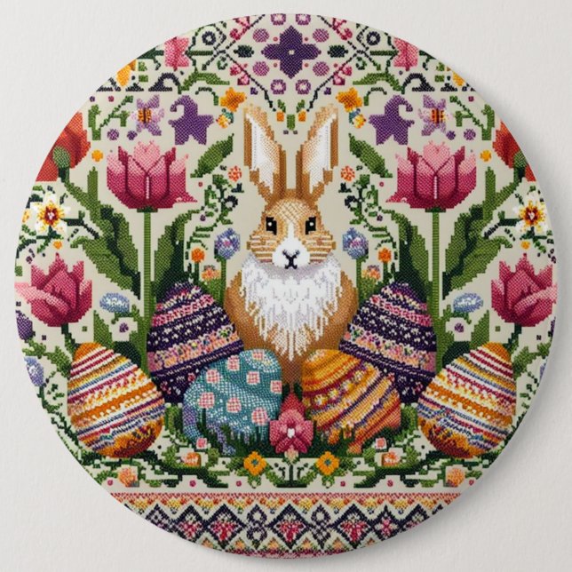 Cute/Colourful Spring/Easter fair isle  6 Inch Round Button (Front)