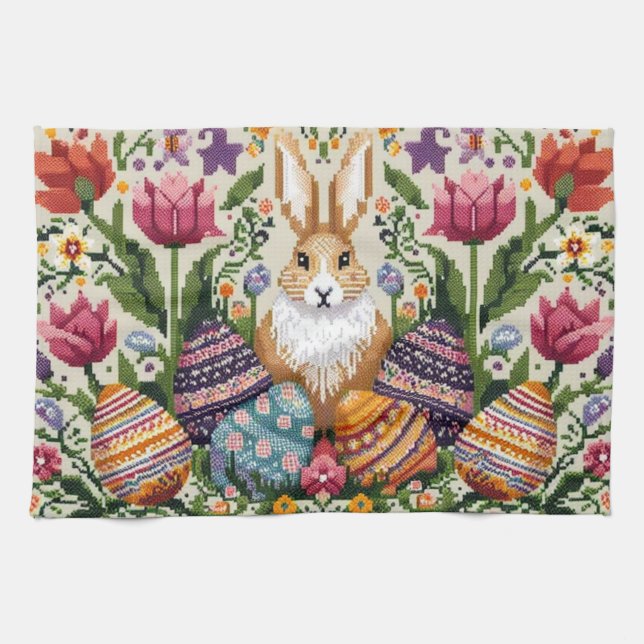 Cute/Colourful Spring/Easter fair isle  Kitchen Towel (Horizontal)
