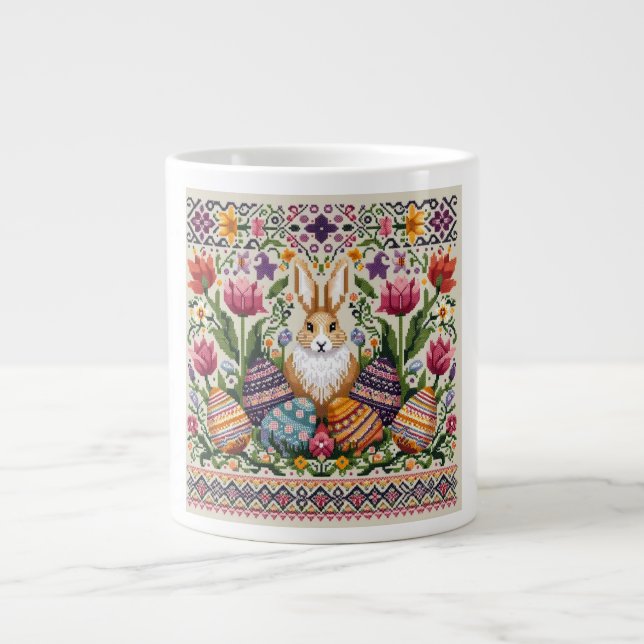 Cute/Colourful Spring/Easter fair isle  Large Coffee Mug (Front)