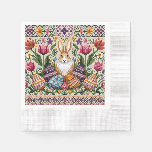 Cute/Colourful Spring/Easter fair isle  Napkin (Front)